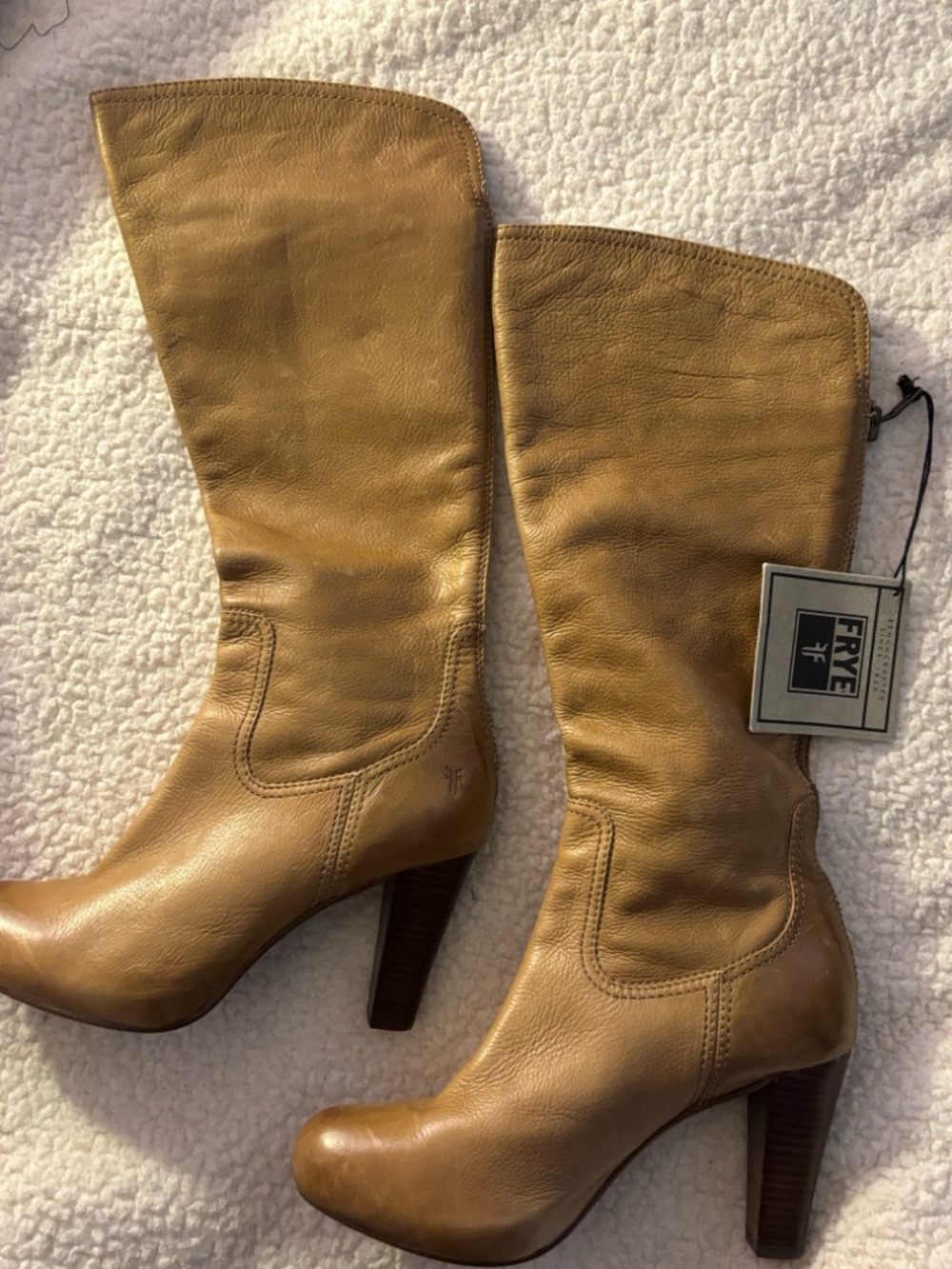 Frye Tan Leather Tall Heel Boots